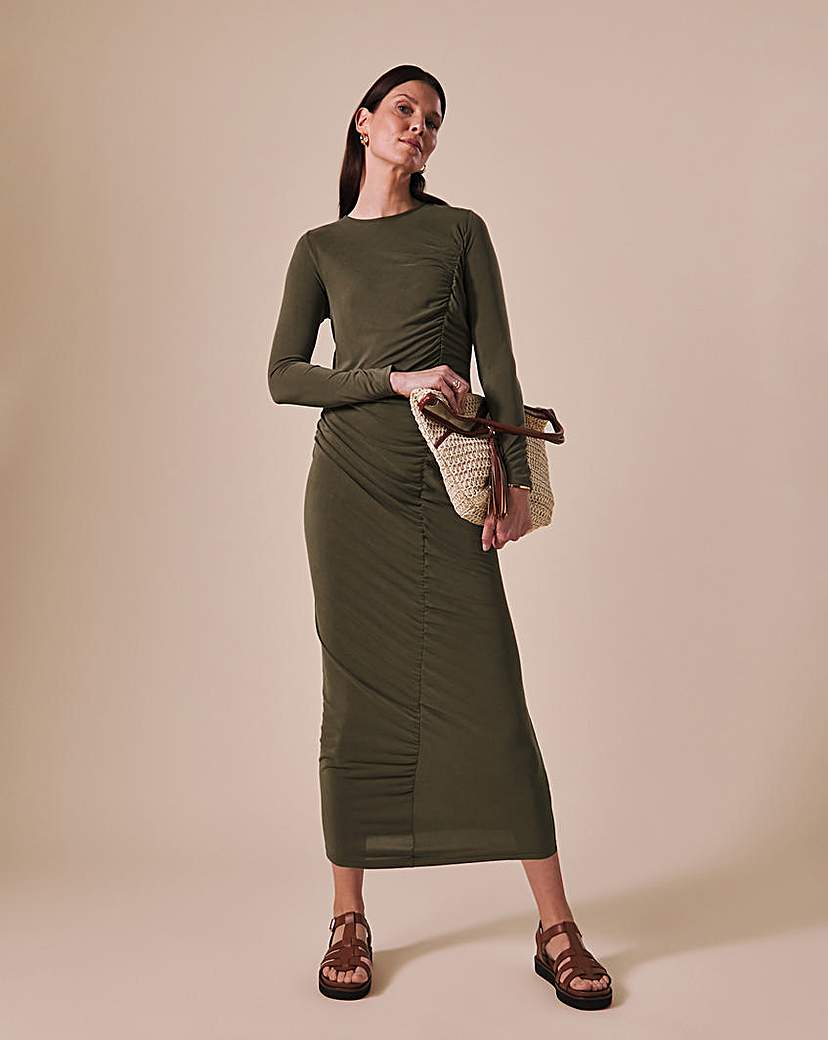 Jersey Ruched Midi Dress