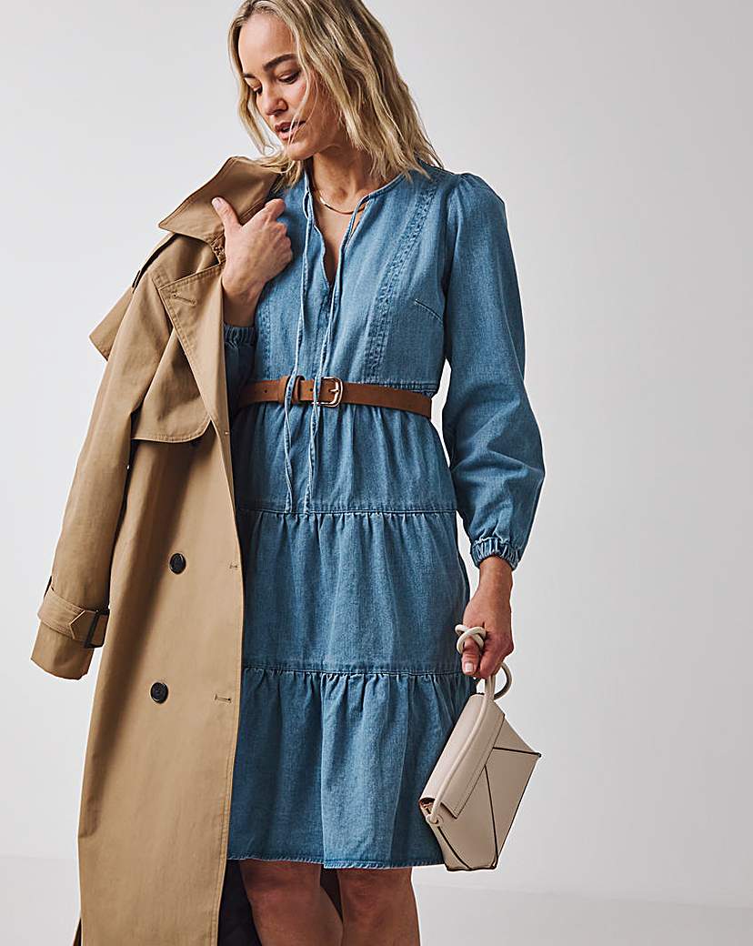 Tiered Smock Denim Dress