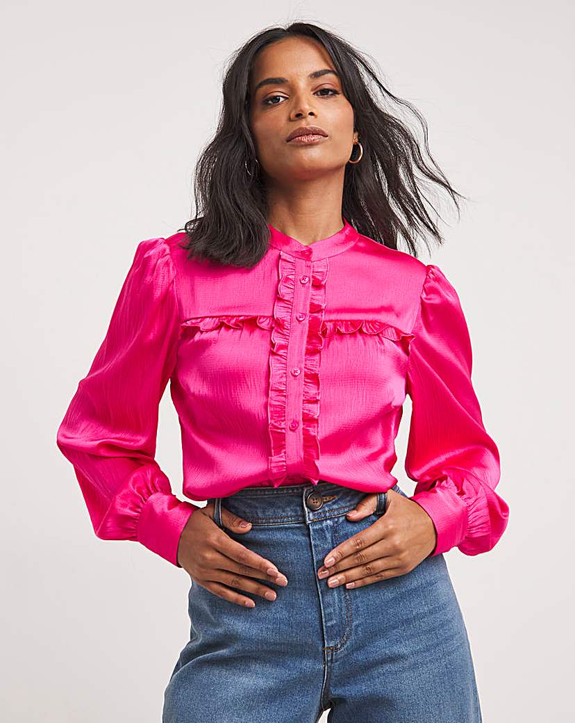 Textured Satin Frill Yoke Blouse