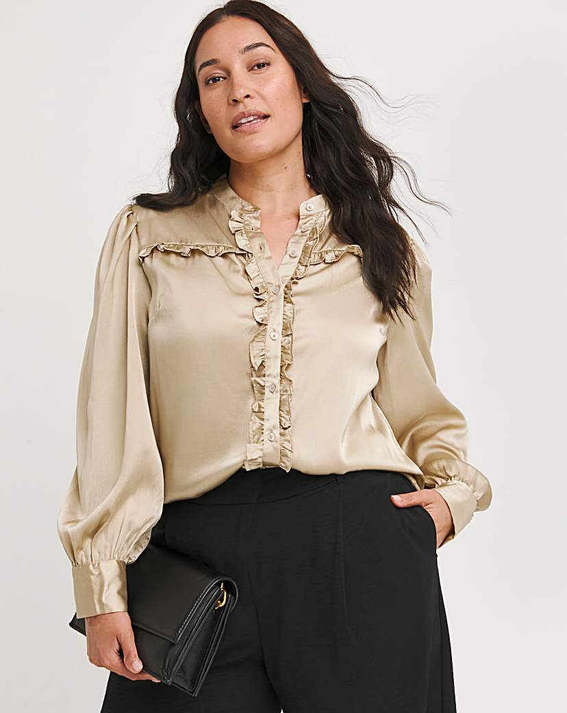 Textured Satin Frill Yoke Blouse