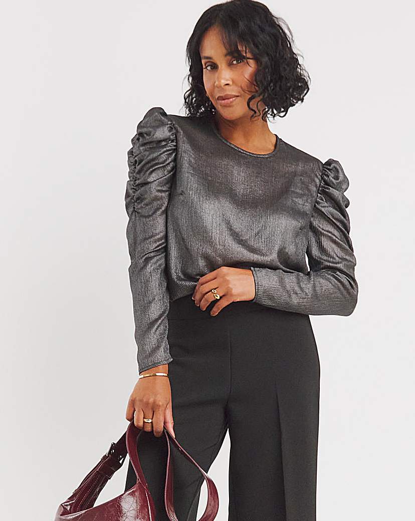 Pewter Ruched Sleeve Top