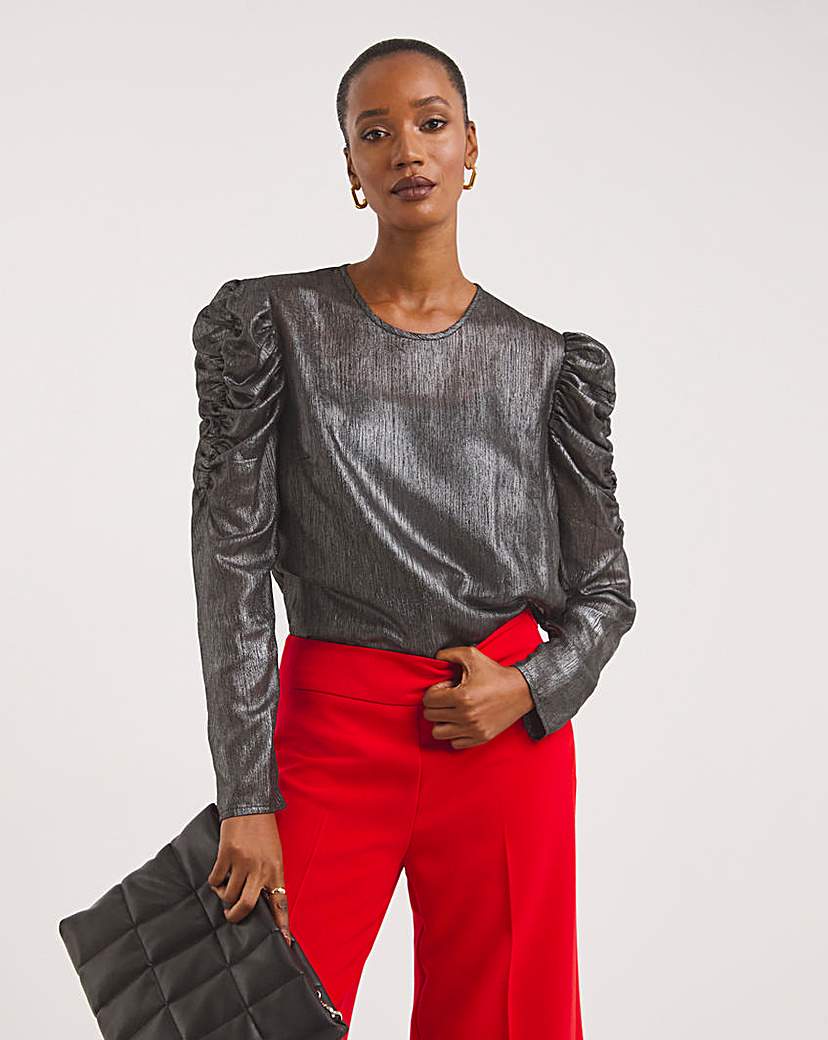 Pewter Ruched Sleeve Top