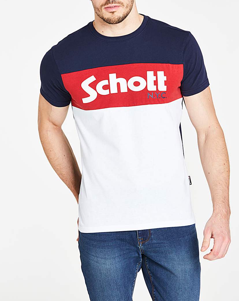 Image of Schott Panelled Logo T-Shirt
