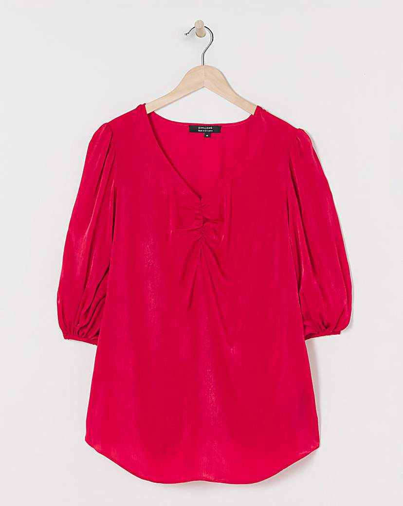Ruched Front Balloon Sleeve Satin Top