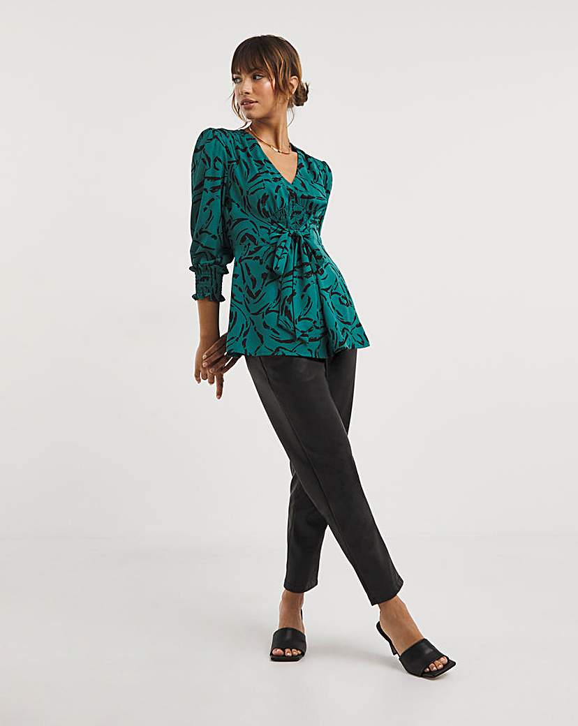 Tie Front V Neck Blouse