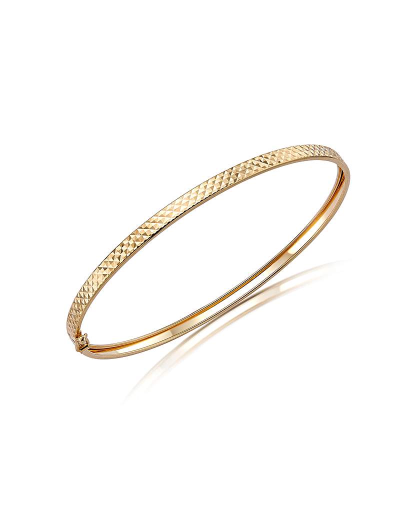 9ct Gold Diamond Cut Flat Tube Bangle