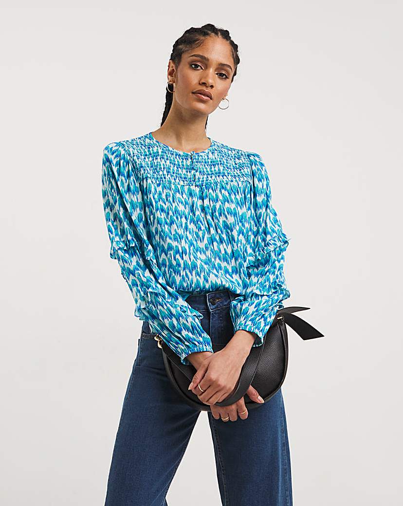 Shirred Yoke Top With Frill Sleeves
