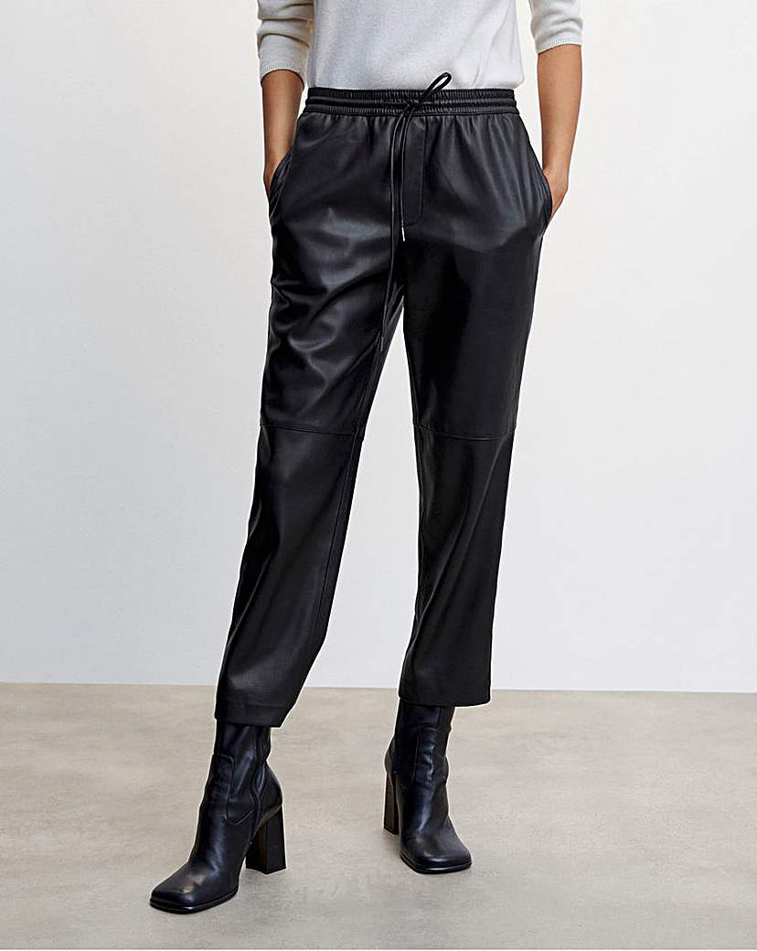 Image of Mango Leather-Effect Trouser