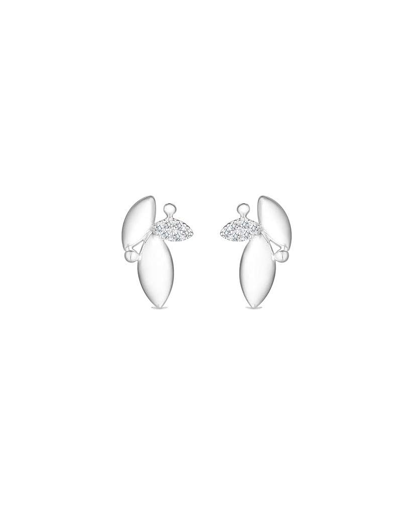 Simply Silver Polished CZ Leaf Studs - Silver