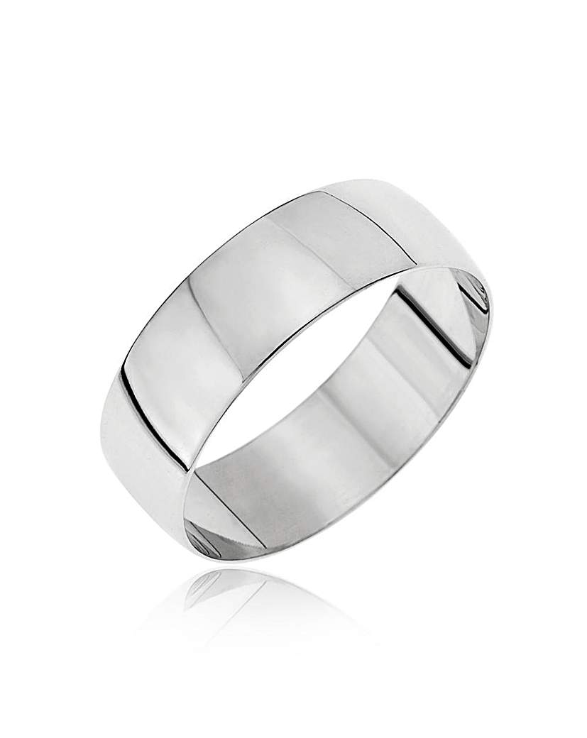 9ct White Gold D Shape Wedding Band