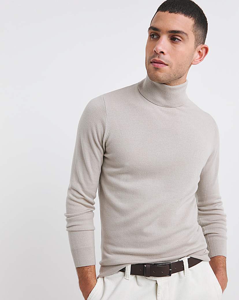 Stone Merino Wool Roll Neck