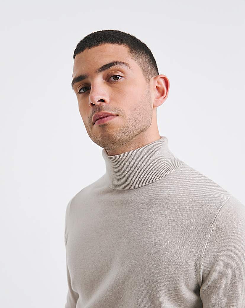Stone Merino Wool Roll Neck