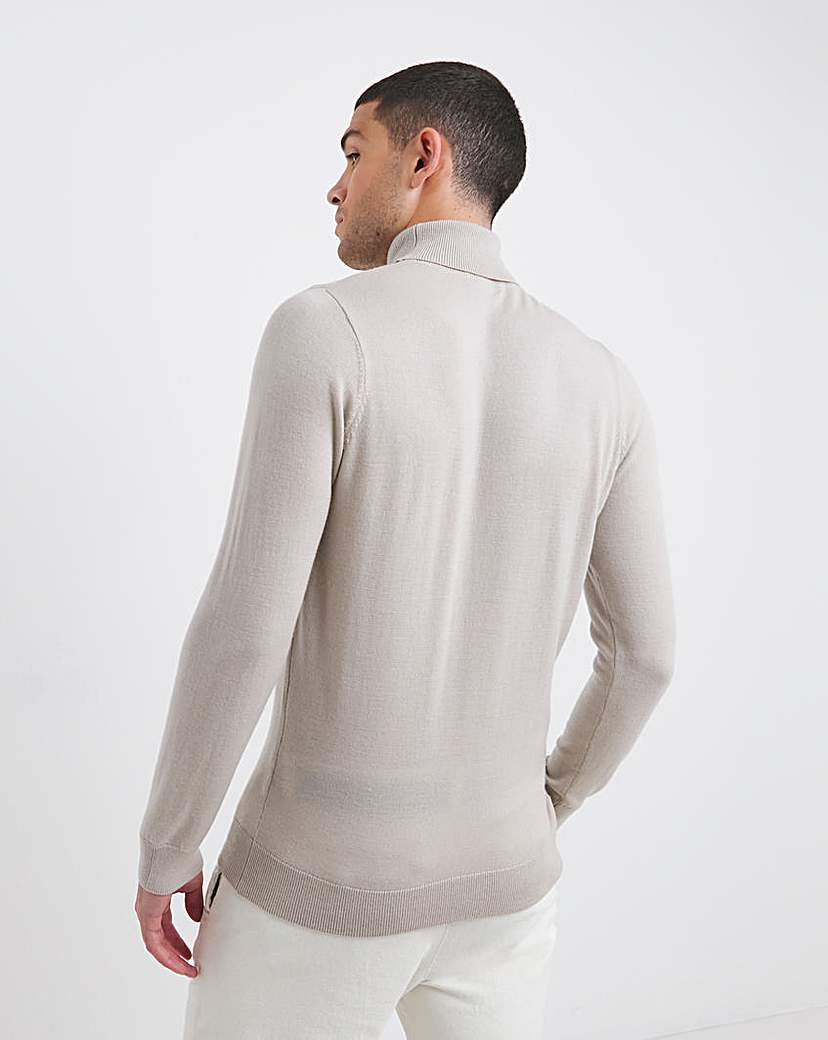 Stone Merino Wool Roll Neck