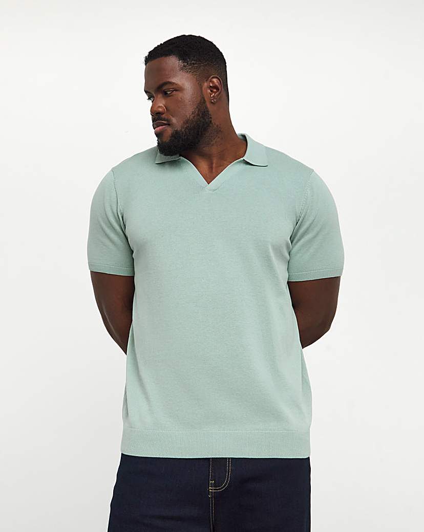 Sage Knitted Revere Collar Polo