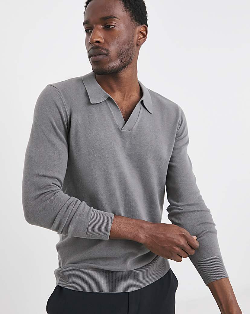 New In - Charcoal Knitted Trophy Neck Polo