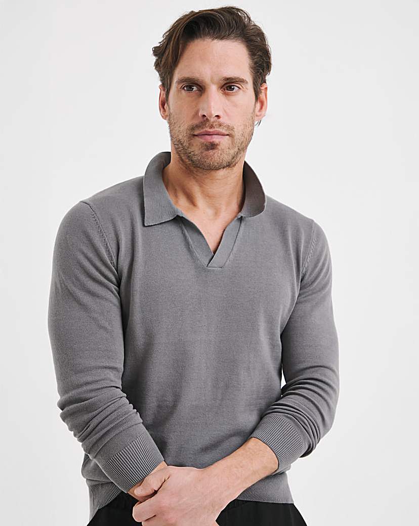 Charcoal Knitted Trophy Neck Polo