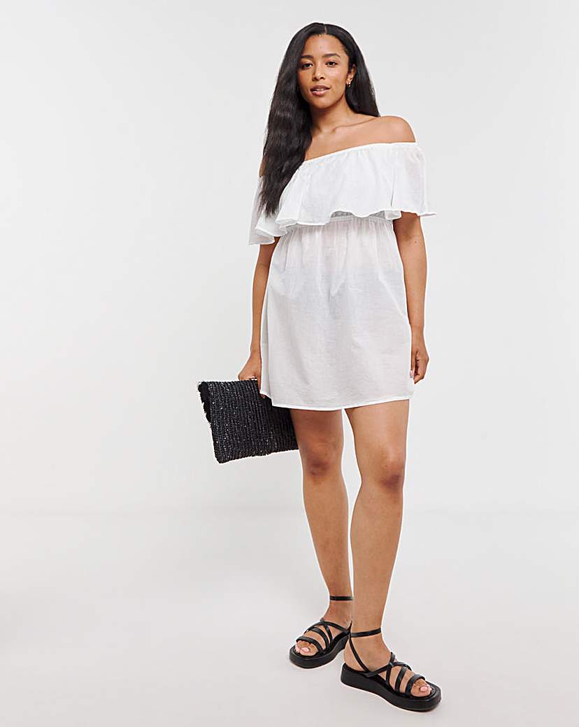 Value White Cotton Bardot Beach Dress