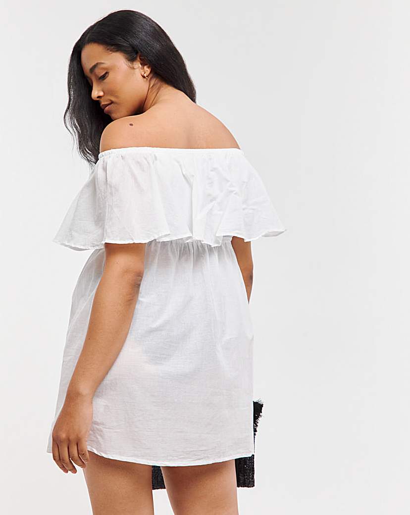 Value White Cotton Bardot Beach Dress