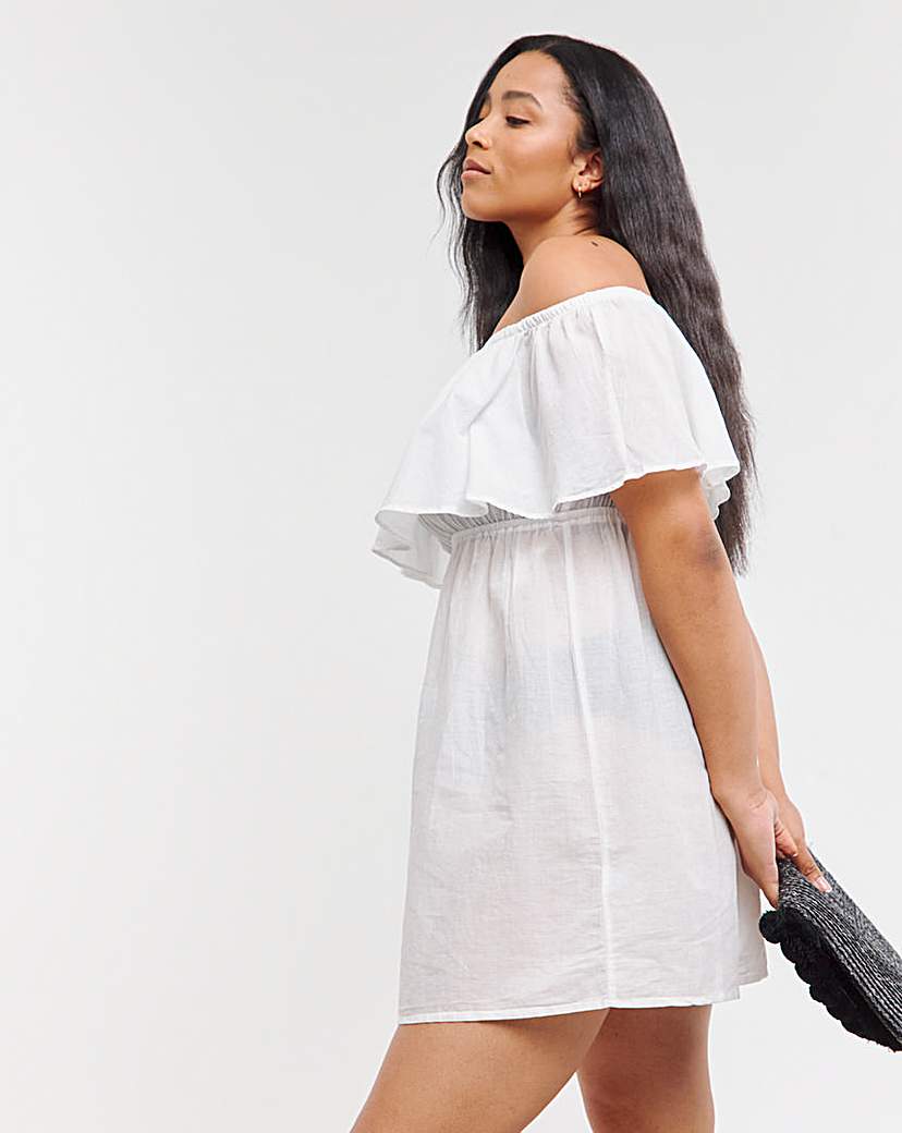 Value White Cotton Bardot Beach Dress