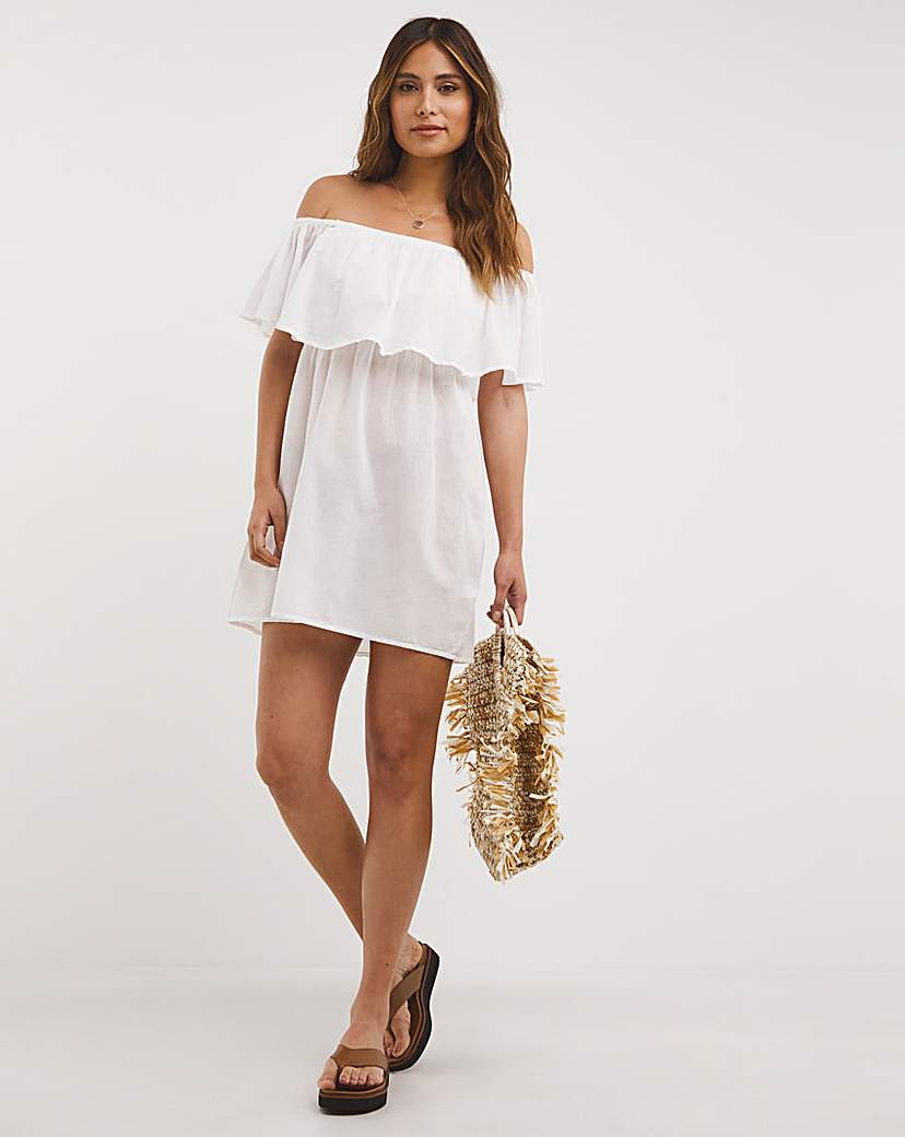 Value White Cotton Bardot Beach Dress