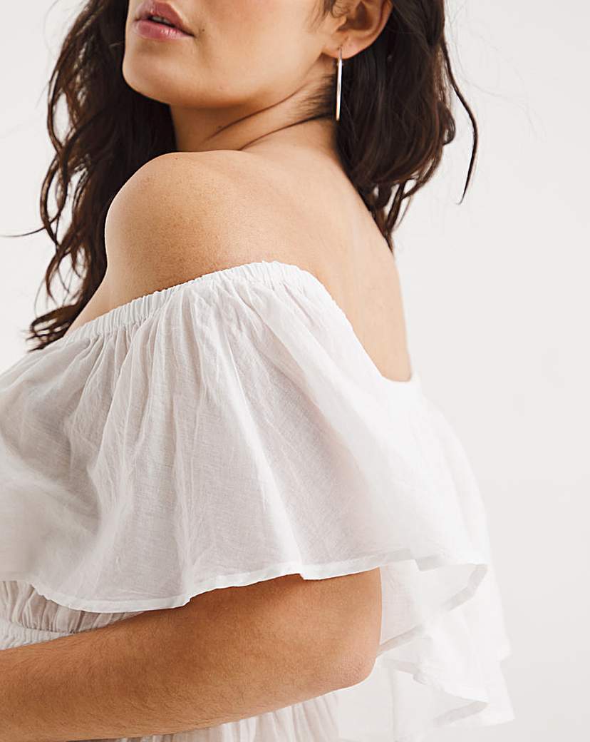 Value White Cotton Bardot Beach Dress
