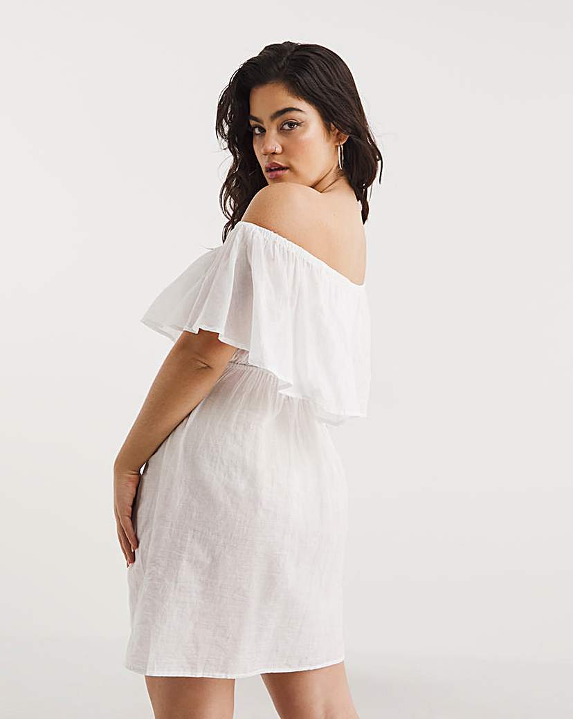 Value White Cotton Bardot Beach Dress