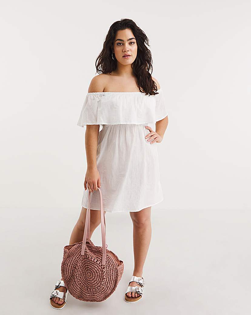 Value White Cotton Bardot Beach Dress