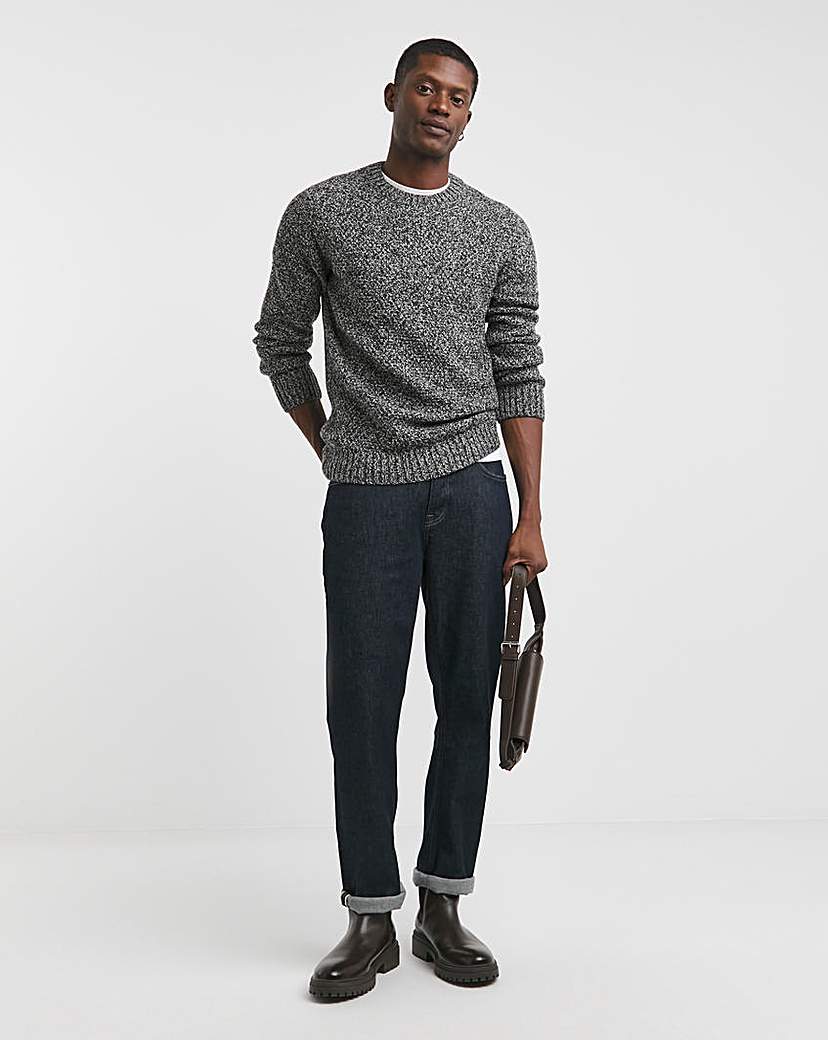 Grey Twist Wool Blend Crew Neck Jumper