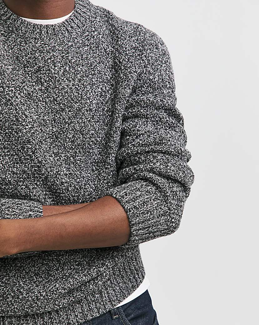 Grey Twist Wool Blend Crew Neck Jumper