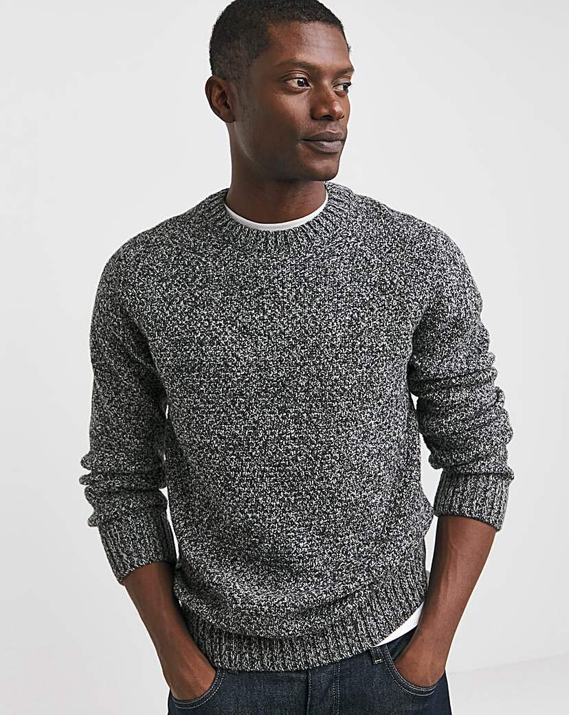 Grey Twist Wool Blend Crew Neck Jumper