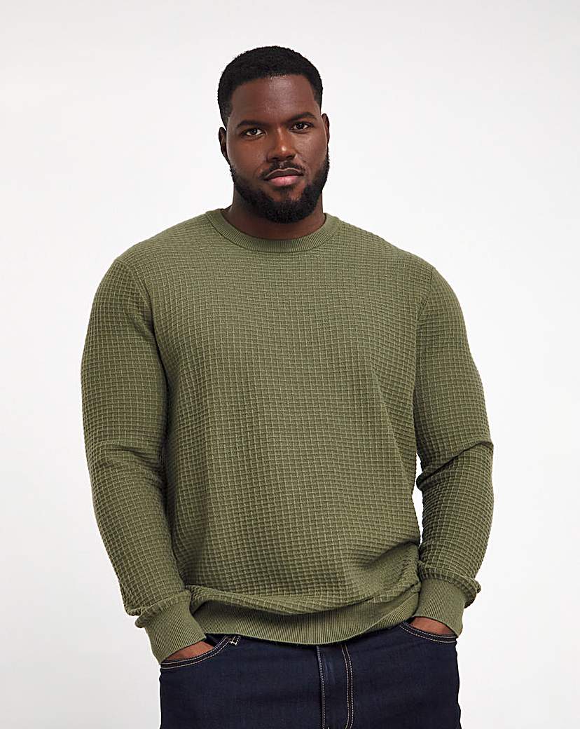 Grid Textured Knitted Crew Neck Jumper