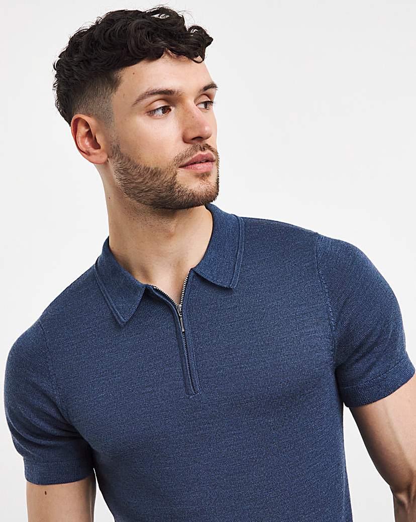 Navy Merino Wool Knitted Polo Slim Fit