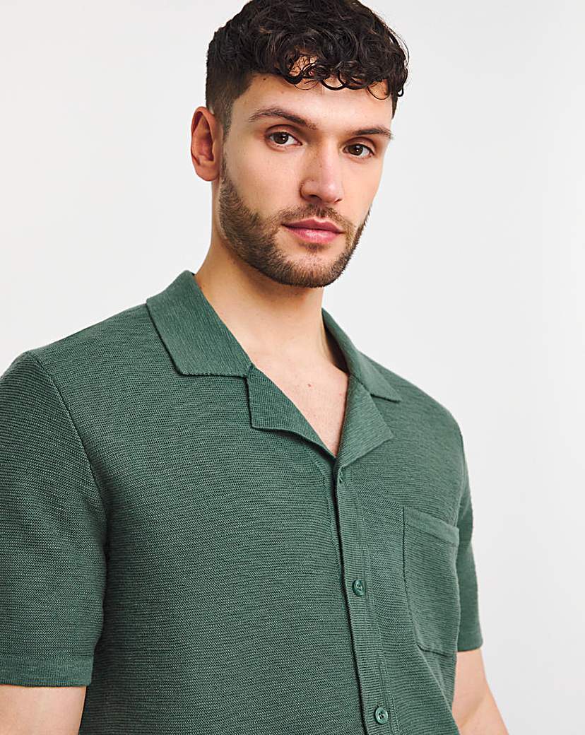 Khaki Knitted Cuban Collar Shirt