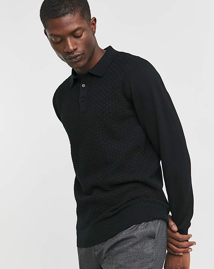 Textured Long Sleeve Polo