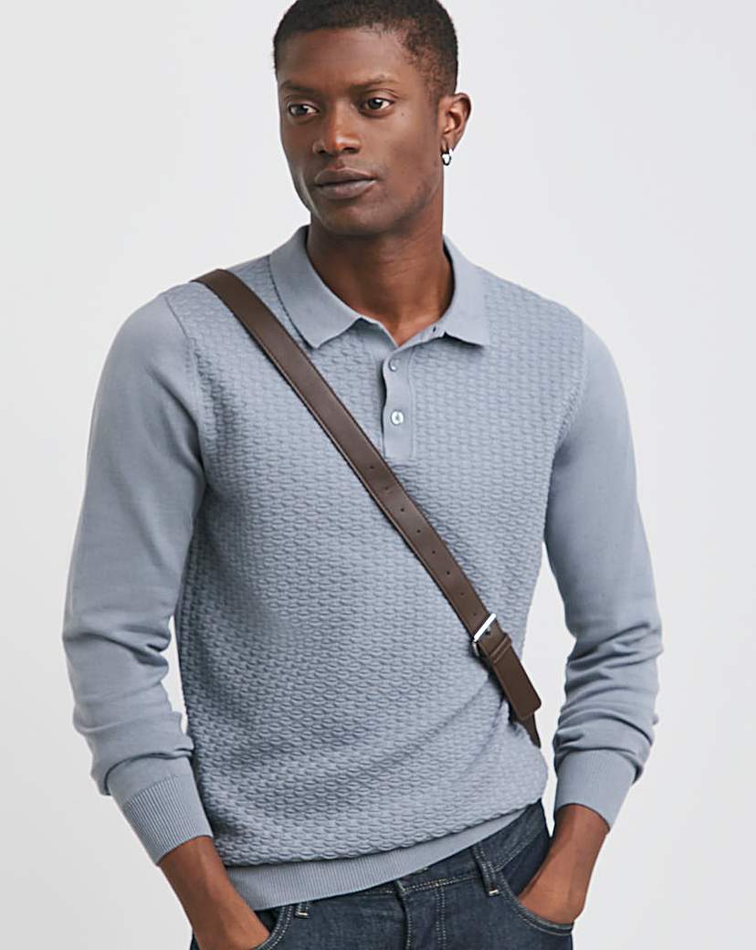 Textured Long Sleeve Polo