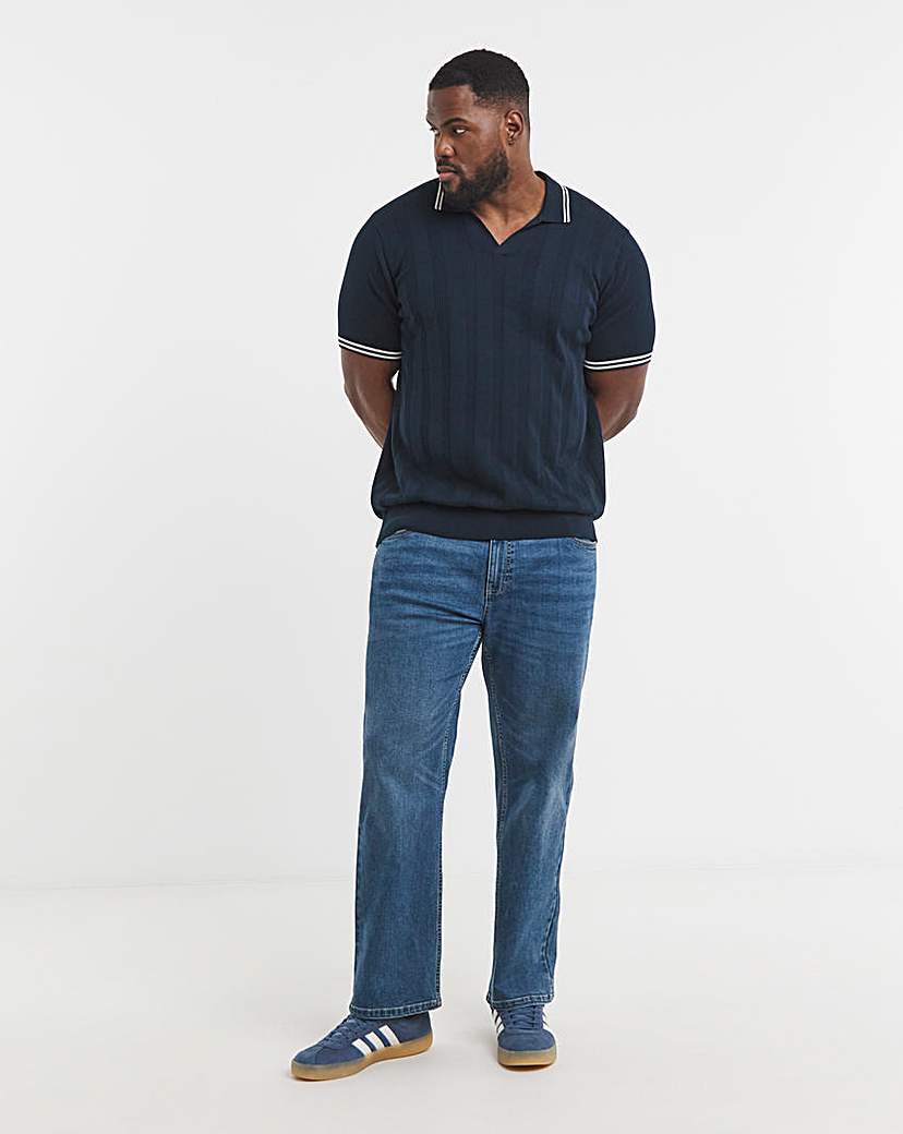 Knitted Navy Open Neck Polo