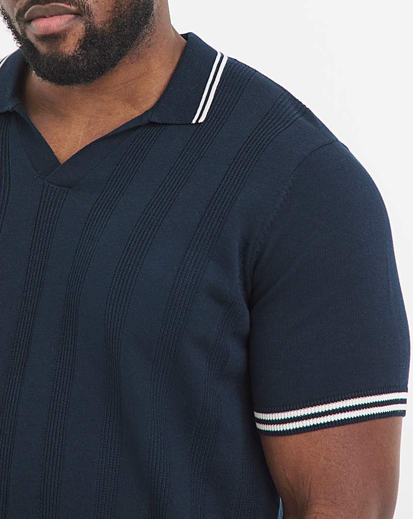 Knitted Navy Open Neck Polo
