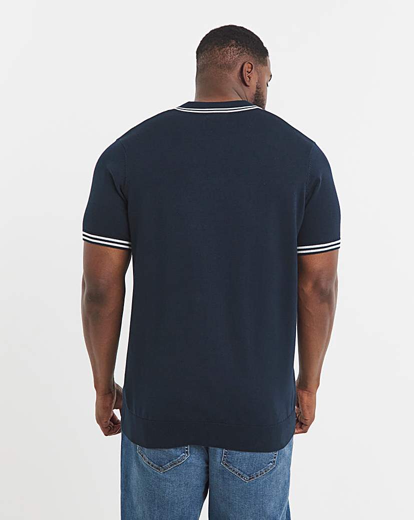 Knitted Navy Open Neck Polo