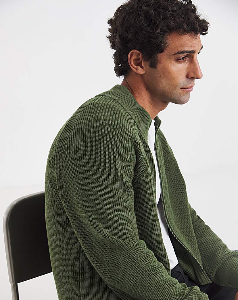 New In - Fisherman Knitted Zip Through Cardigan