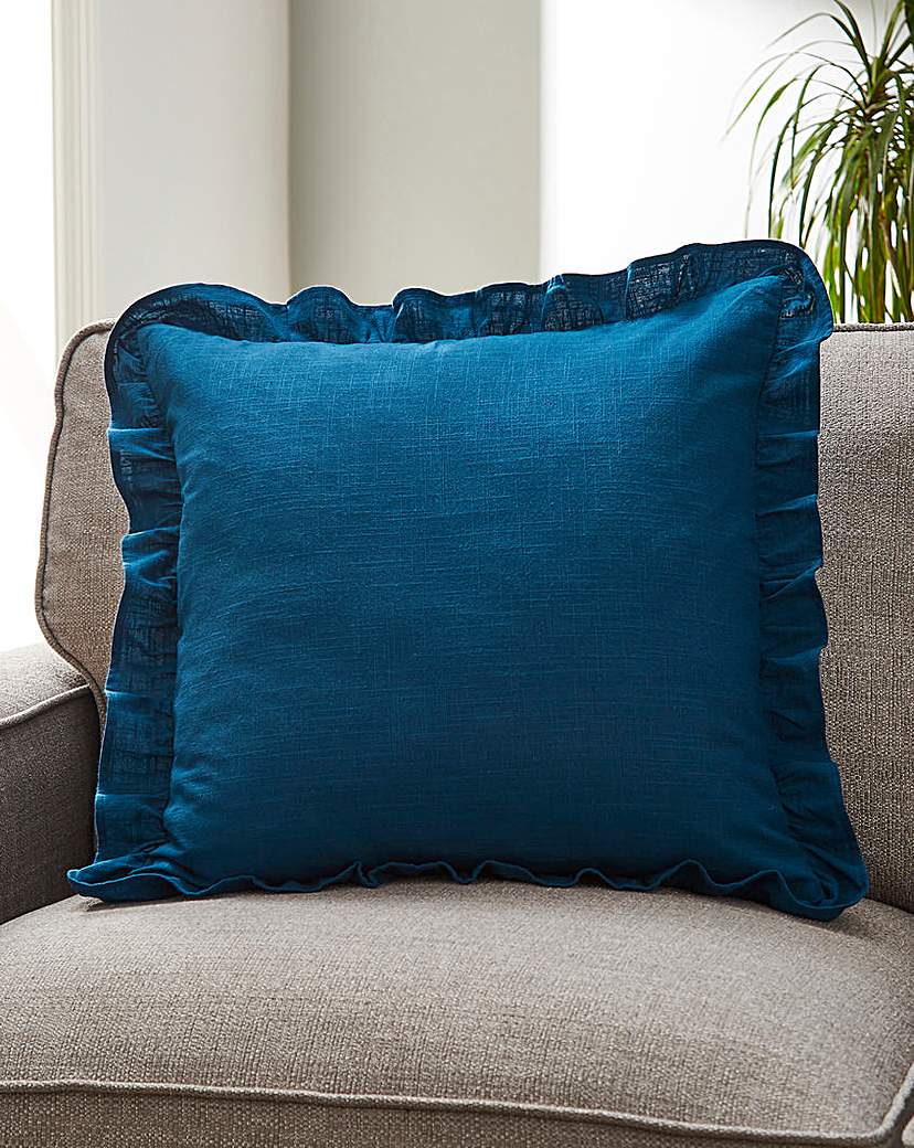 Ruffle Trim Large Cotton Cushion 55x55cm