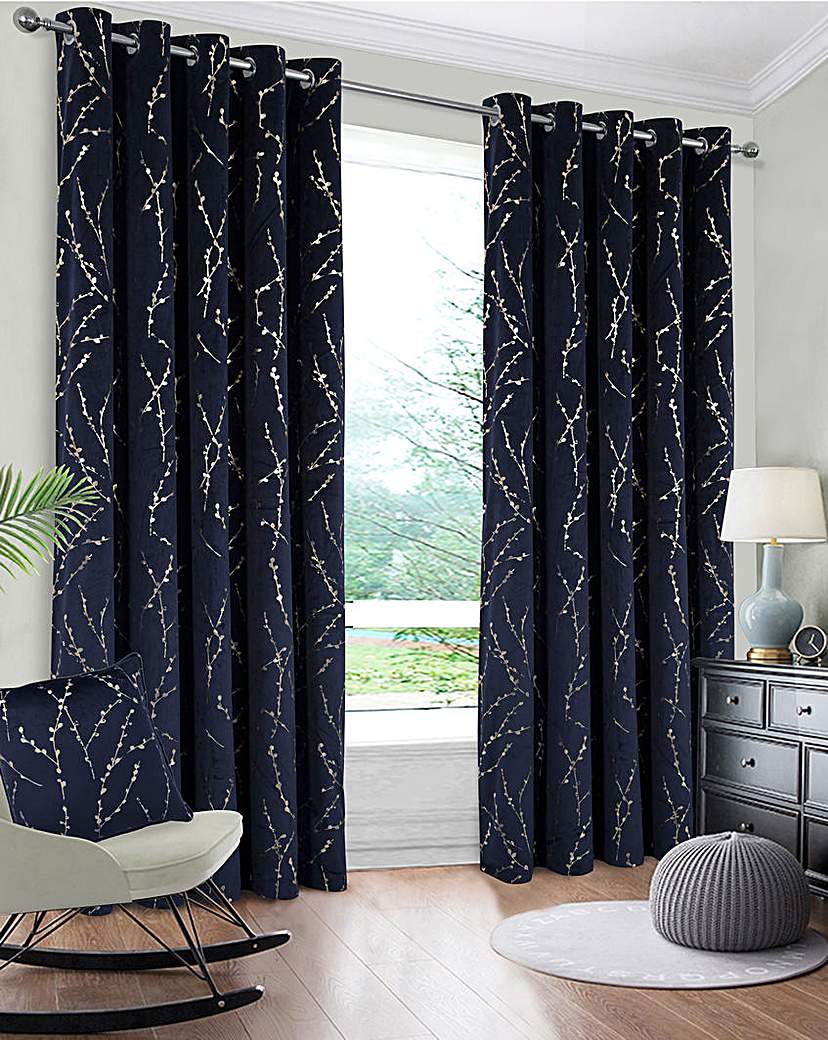 Emily Blackout Eyelet Curtains - Navy