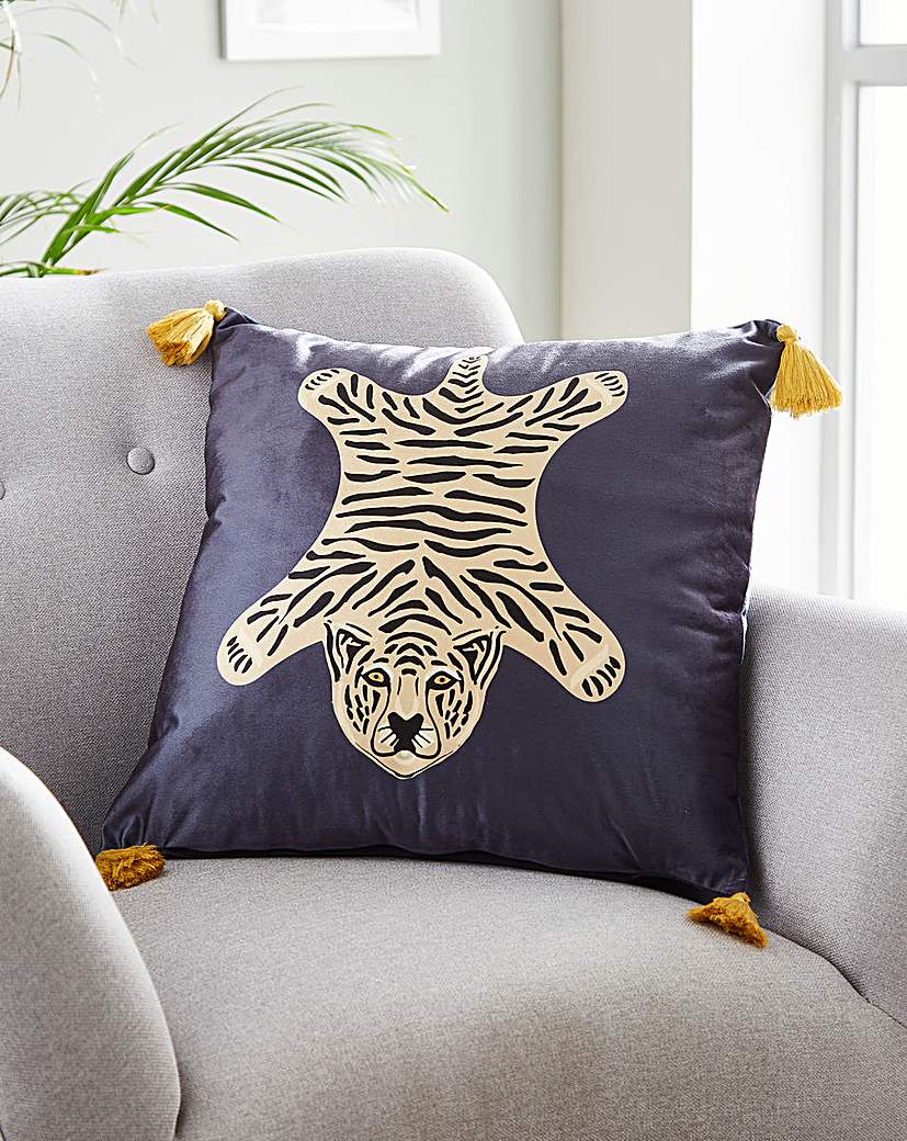 Tiger Print Velvet Cushion