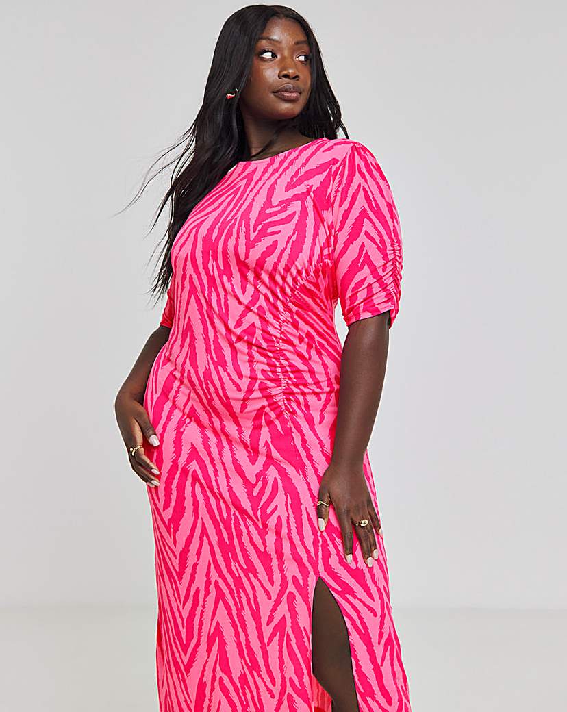 Pink Zebra Print Slinky Midi Dress