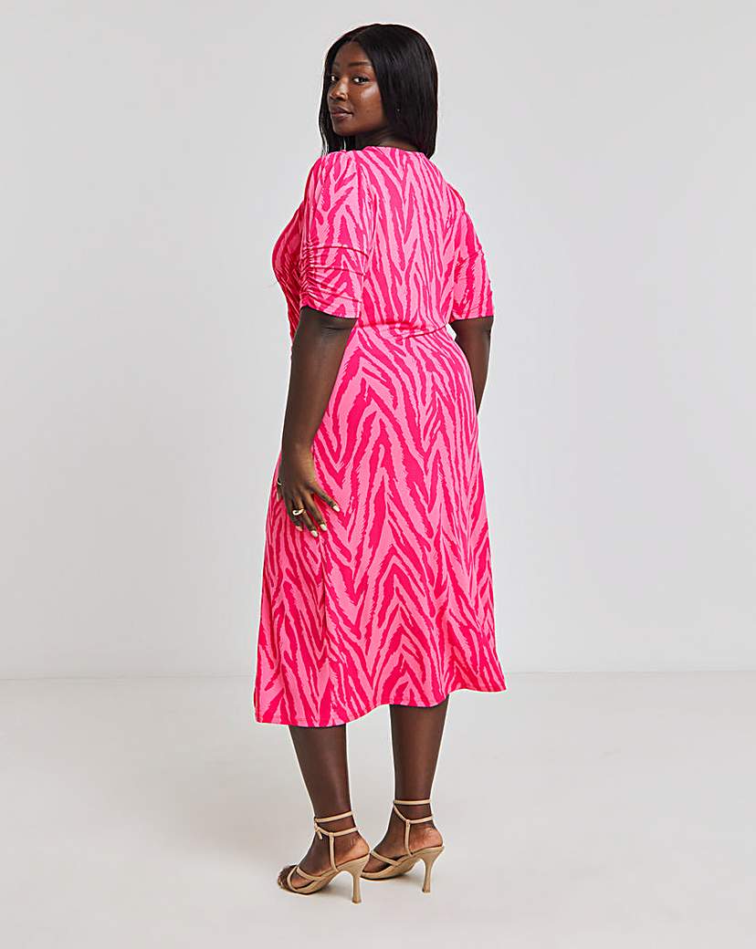 Pink Zebra Print Slinky Midi Dress