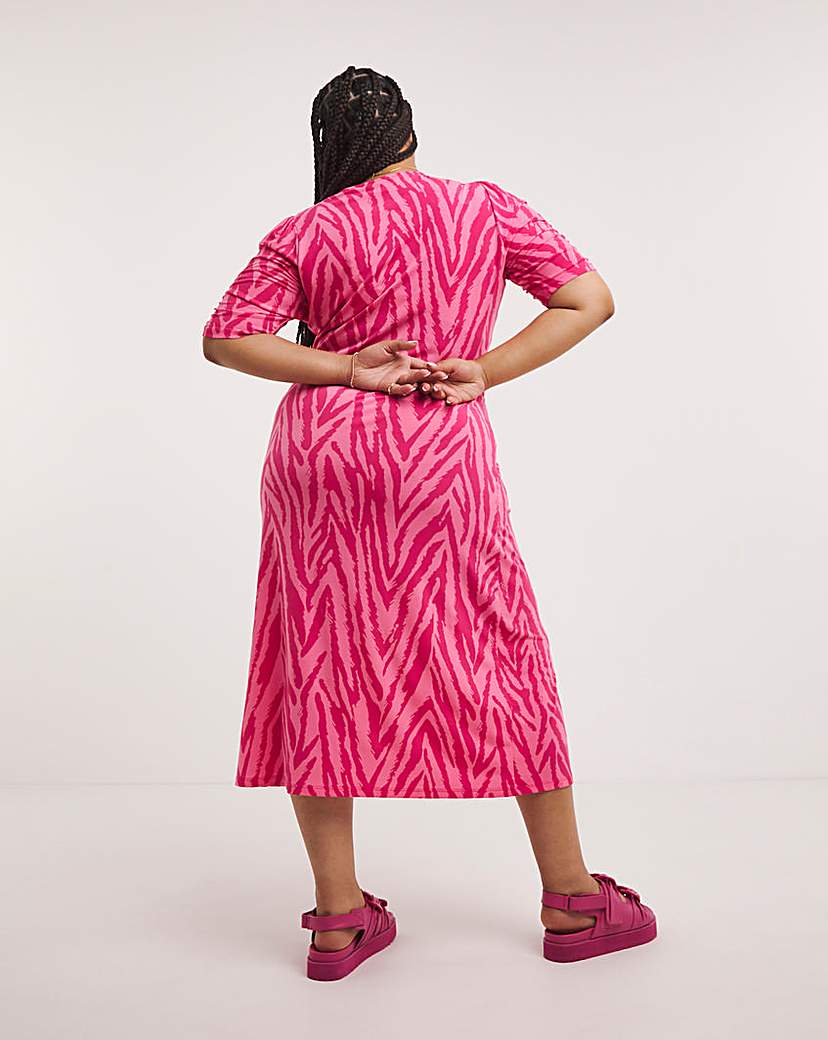 Pink Zebra Print Slinky Midi Dress