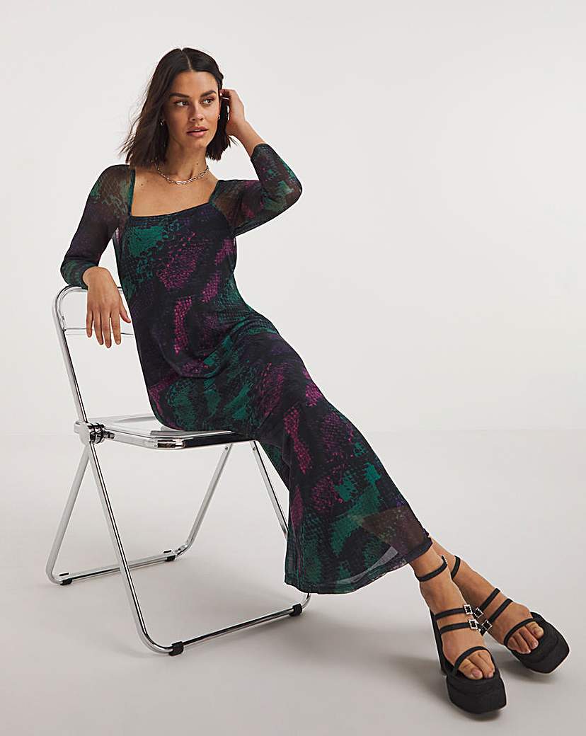 Mesh Square Neck Column Dress