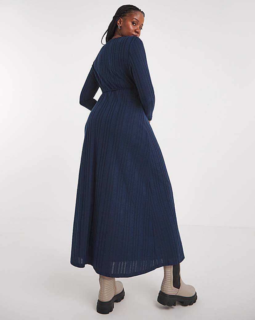 Navy Rib Wrap Midi Dress