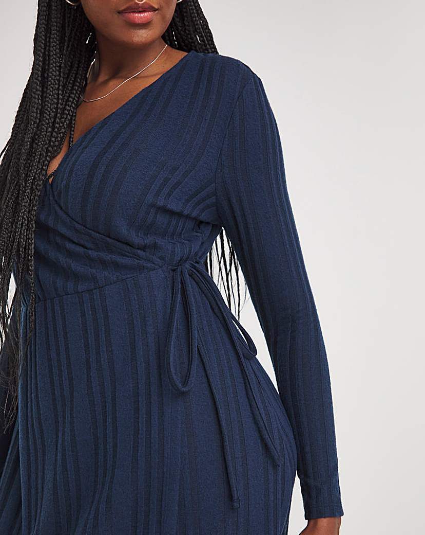 Navy Rib Wrap Midi Dress