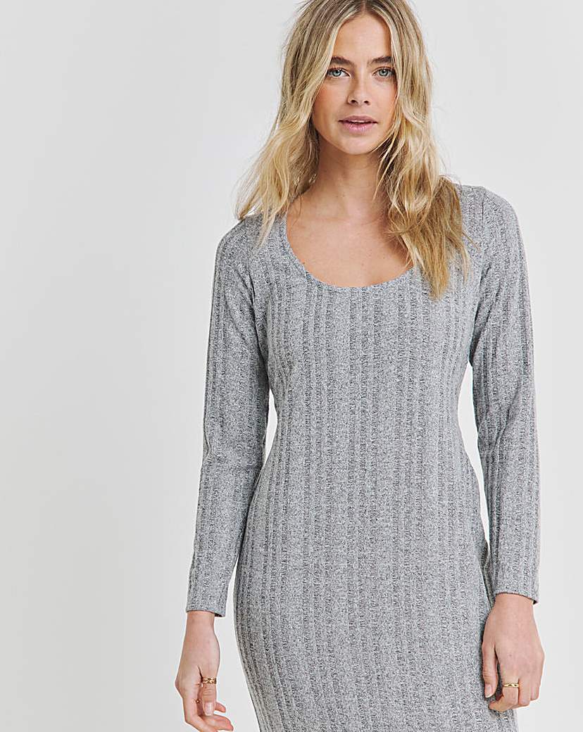 Grey Scoop Neck Rib Maxi Dress