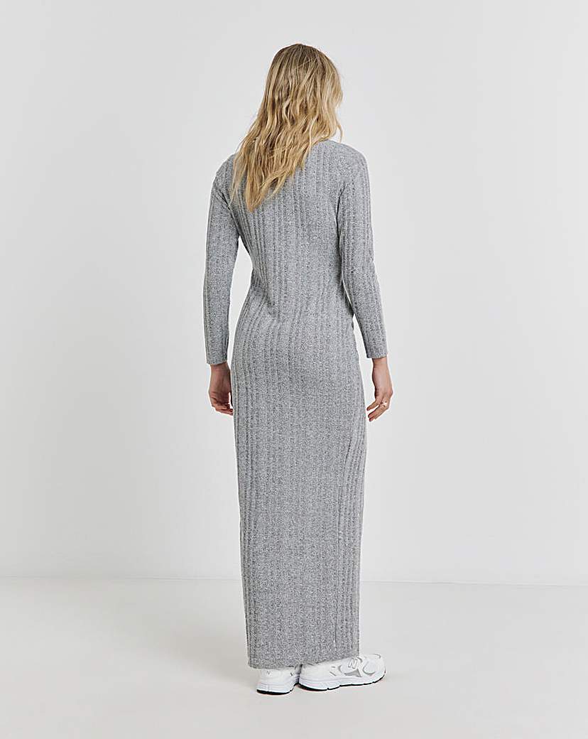 Grey Scoop Neck Rib Maxi Dress